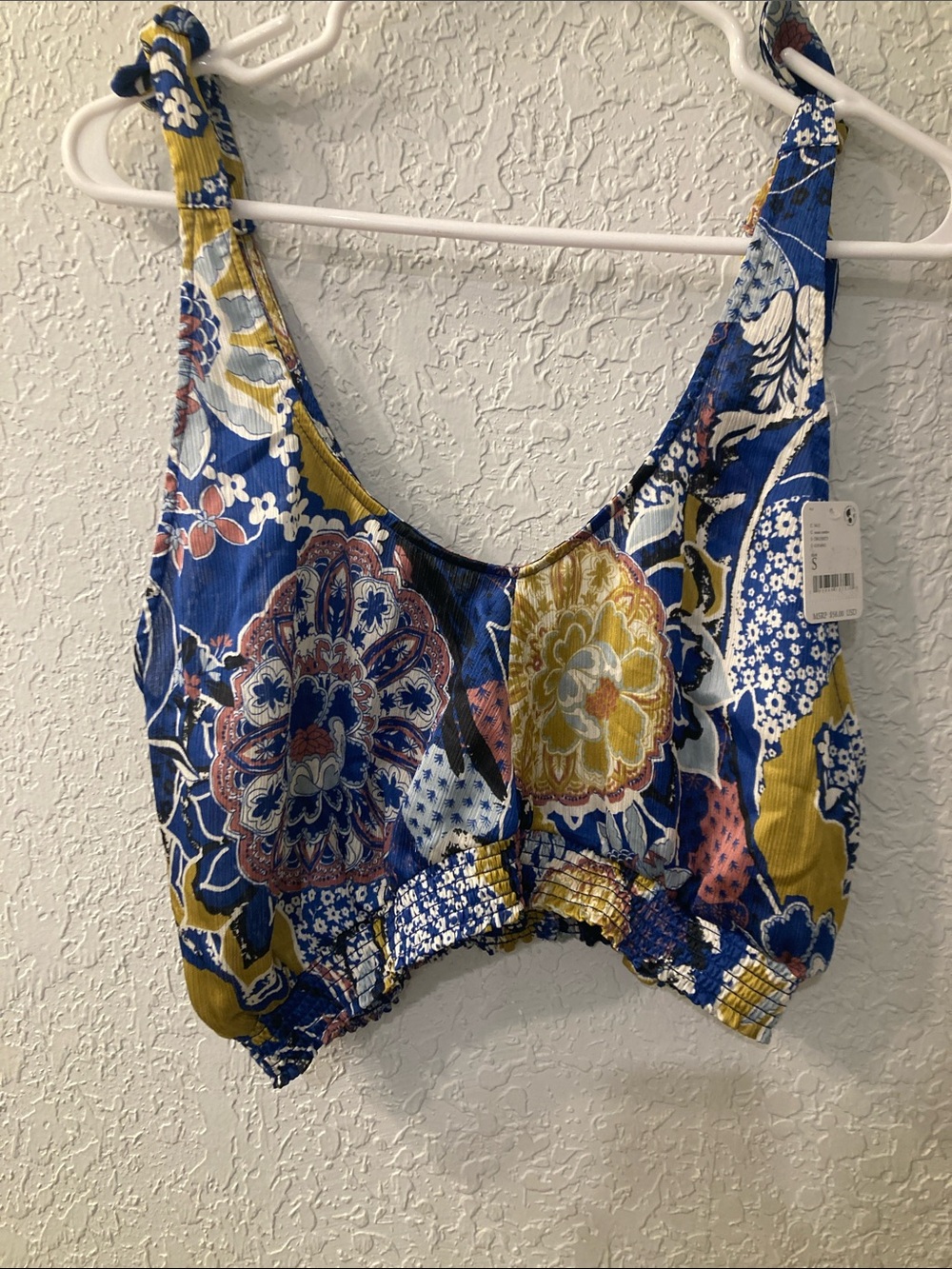 Free People Blue Floral Patchwork Crop Tank